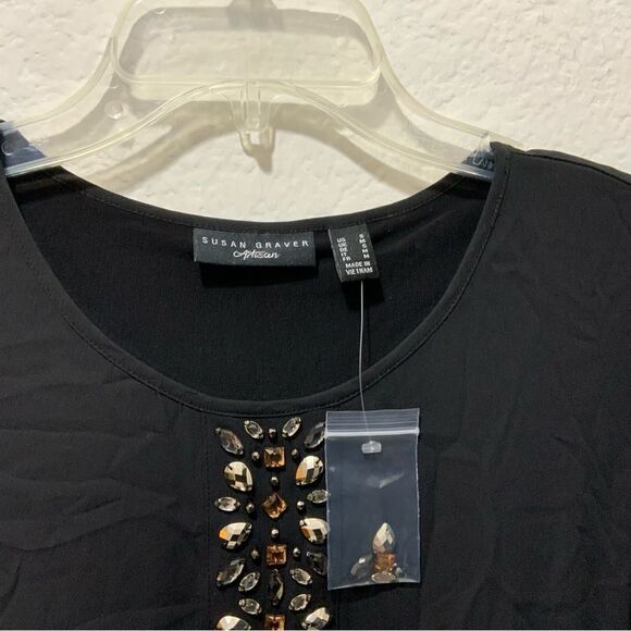 NWOT Susan Graver Artisan Liquid Knit Black Top Overlay Jewel Embellished Small - Picture 12 of 13